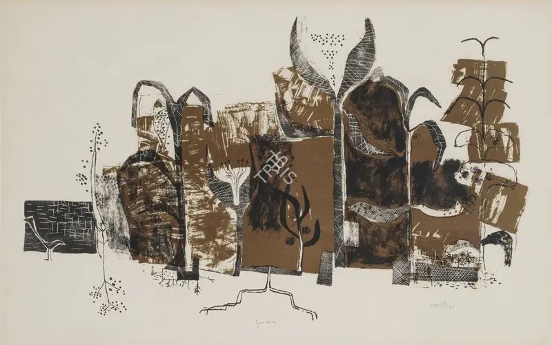 Gaitonde, V.S. (Artist). Garden. Lithograph printed in black and brown on wove paper laid on card, 1958 | Graphic Art | FineArts | 00363001