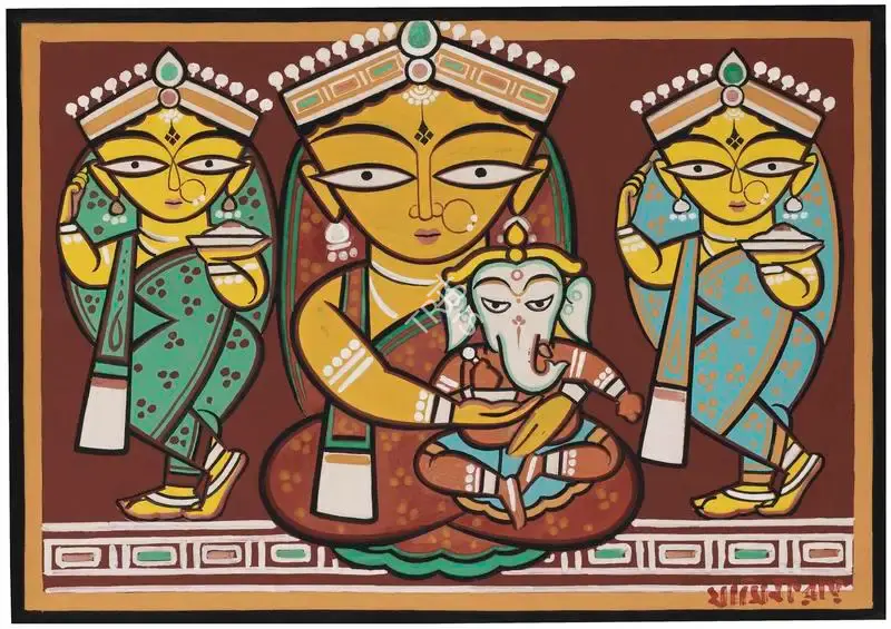 Roy, Jamini (Artist). Untitled (Parvati and Ganesh), n.d. | Painting