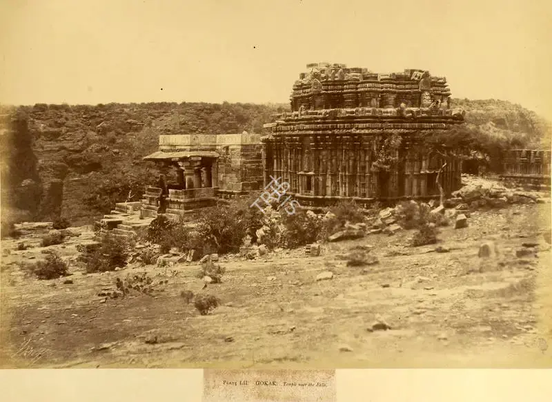 Biggs, Colonel Thomas (Photographer). Gokak. Temple near the Falls - From the album "Architecture in Dharwar and Mysore Published by John Murray. London 1866. Photographs by Dr. William Henry Pigou, Dr. Andrew c.Neill and Col. Thomas Biggs with an historical and descriptive memoir by Colonel Meadows Taylor and  architectural notes by James Fergusson". Albumen print pasted on mount, c.1855 | Antiquarian Photograph | Photography | 00115045