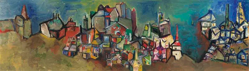 Bakre, S.K. (Artist). Untitled (Cityscape), 1963 | Painting