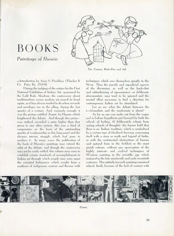 A., M.R. (Essayist). Paintings of Husain. In Marg. 8(3), pp. 87-90. Bombay: Marg, June 1955 | Essay | FineArts | 00668835, 1955