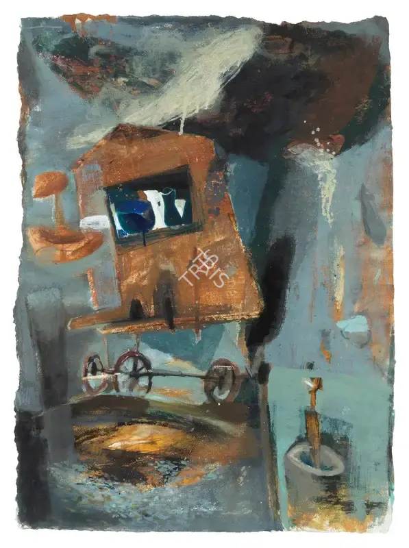 Roy, Indrapramit (Artist). Untitled (Moving house). Mixed media on paper, framed, n.d. | Painting | EconomicsArt | 00871234
