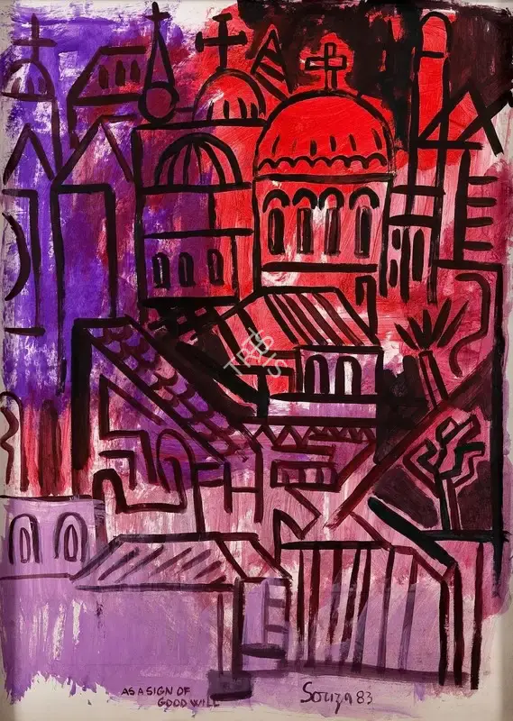 Souza, F.N. (Artist). Untitled (Townscape With Church), 1983 | Painting