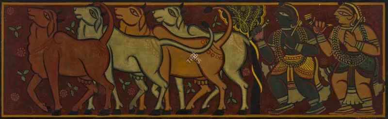 Roy, Jamini (Artist). Untitled (Krishna and Balaram with Cattle), n.d. | Painting
