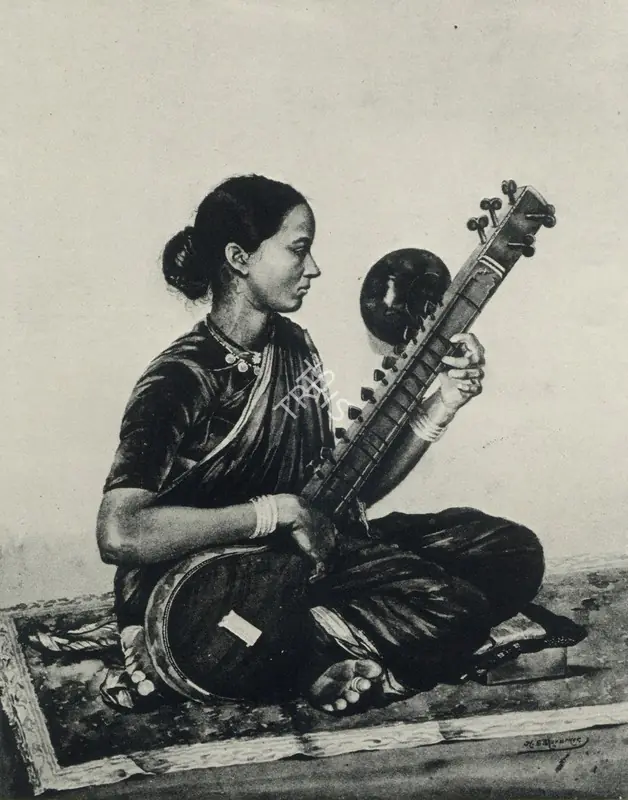 Nerukar, K.S. (Artist). Lady Playing Sitar, 1910 | Painting