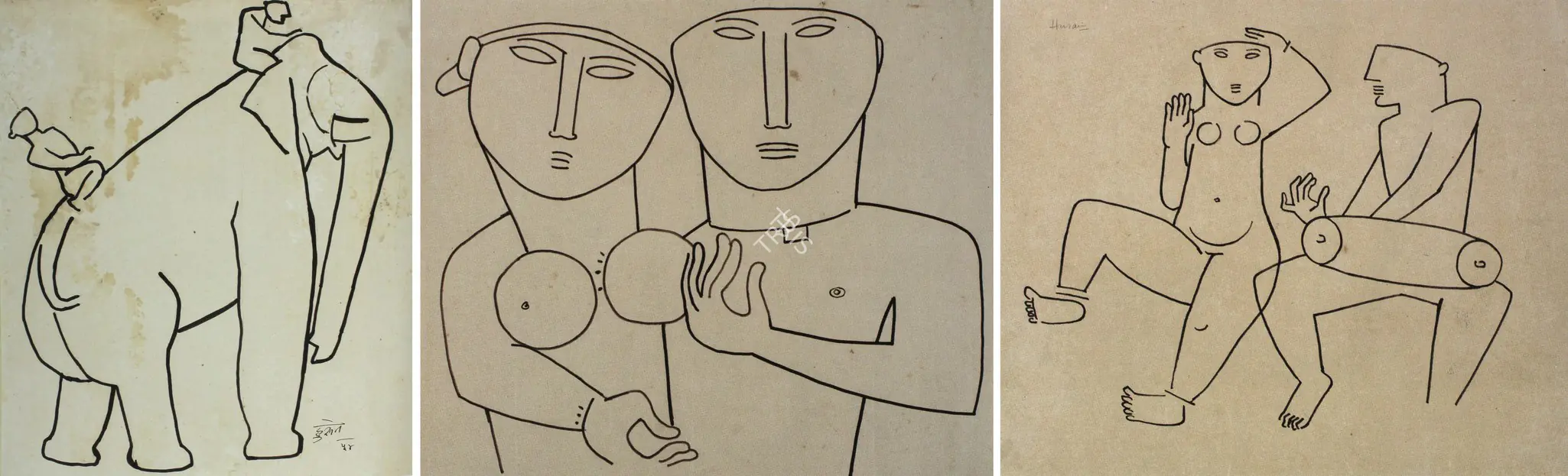 Husain, M.F. (Artist). Drawing From The Khajuraho Series, 1954 | Drawing