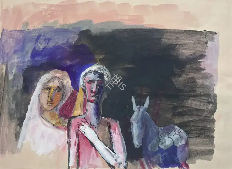 Das, Arup (Artist). Untitled (Couple). Mixed media on paper, n.d. | Painting | EconomicsArt | 00870386