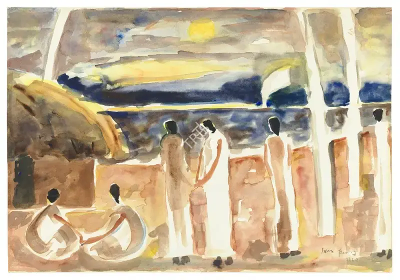 Peries, Ivan (Artist). Untitled (Figures by the Sea). Watercolour on paper, 1960 | Painting | EconomicsArt | 00869845