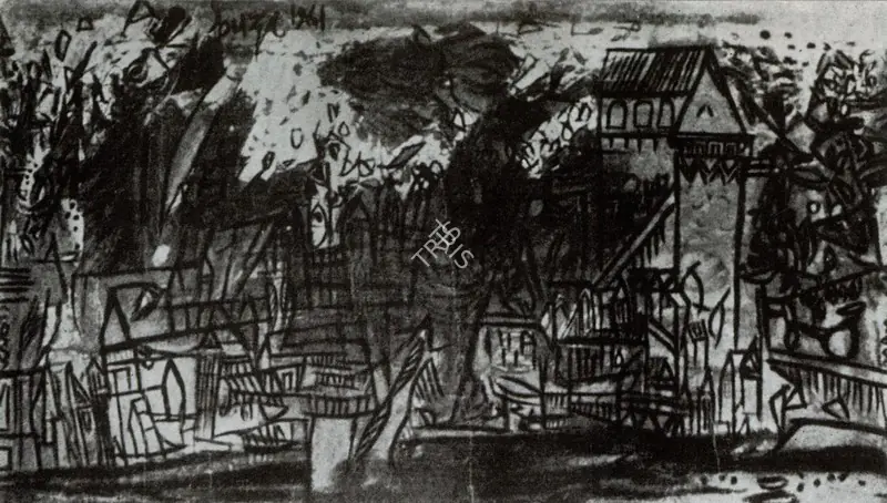 Souza, F.N. (Artist). Landscape in Red. n.d. | Artrends, January-April 1966 | Painting | FineArts | 00551687