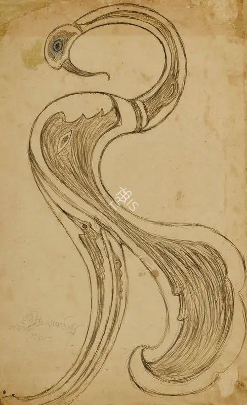 Tagore, Rabindranath (Artist). Untitled (Peacock). Ink and pencil on paper, 1941 | Painting | FineArts | 00337397