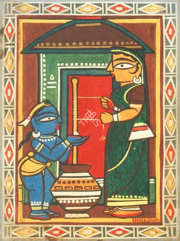 Roy, Jamini (Artist). Krishna and Yashodra Churning Milk, n.d. | Painting