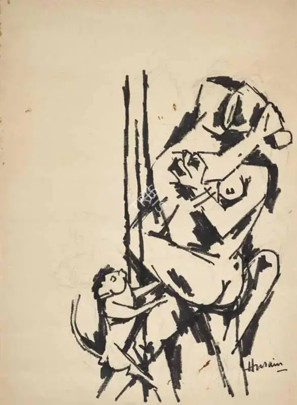 Husain, M.F. (Artist). Mithuna (Khajuraho series), n.d. | Painting
