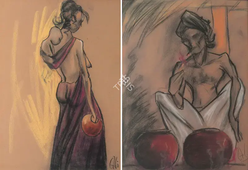 Ali, J. Sultan (Artist). Andhra Pradesh Famine Series. Pastel on paper, 1954 | Painting | FineArts | 00375765