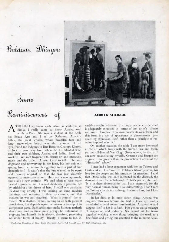 Dhingra, Baldoon (Essayist). Some Reminiscences of Amrita Sher-Gil. In Marg. 1(1), pp. 70-71. Bombay: Modern Architectural Research Group, October 1946 | Essay | FineArts | 00668741, 1946