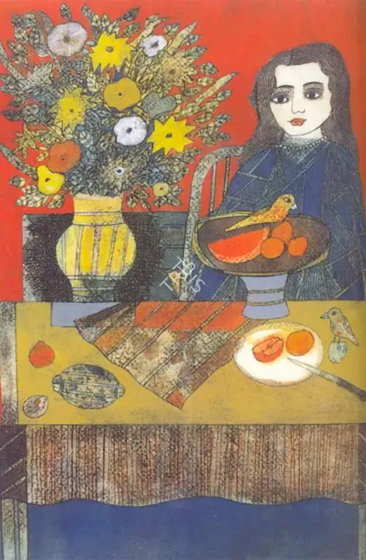 Narayan, Badri (Artist). Girl at the Table, n.d. | Painting