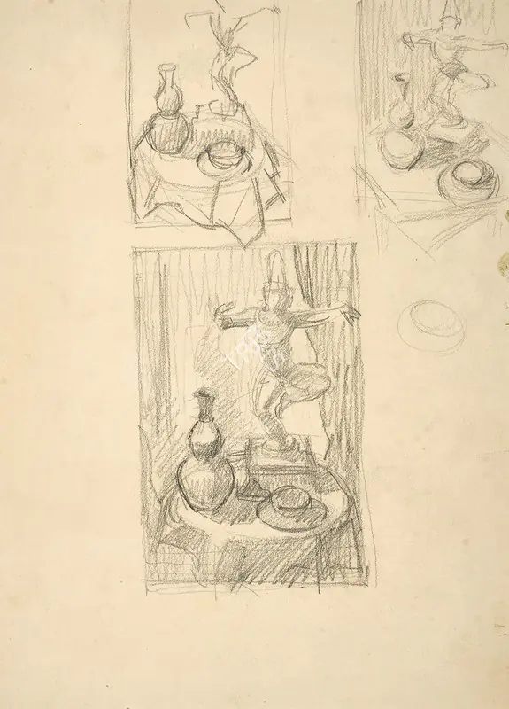 Raza, S.H. (Artist). A Double-Sided Sketch. Pencil on paper, circa 1945 | Drawing | EconomicsArt | 00871421