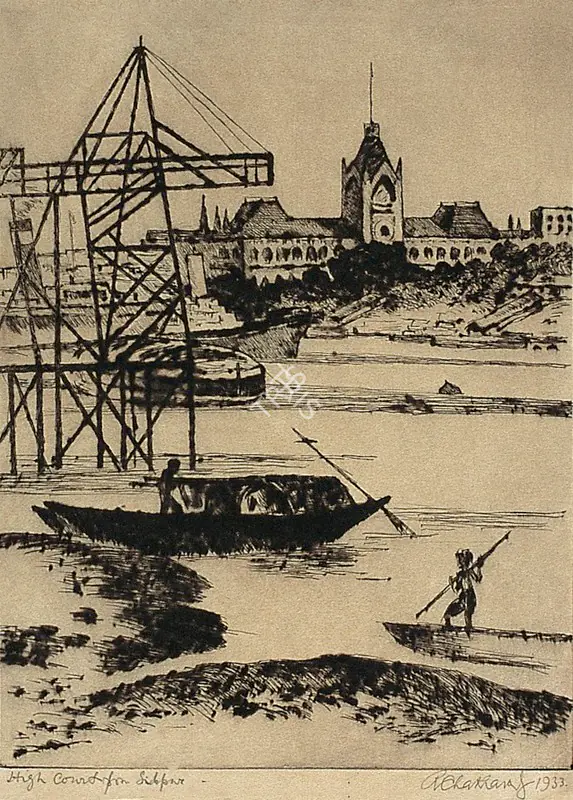 Chakravorty, Ramendranath (Artist). Boatscape, 1950 | Graphic Art