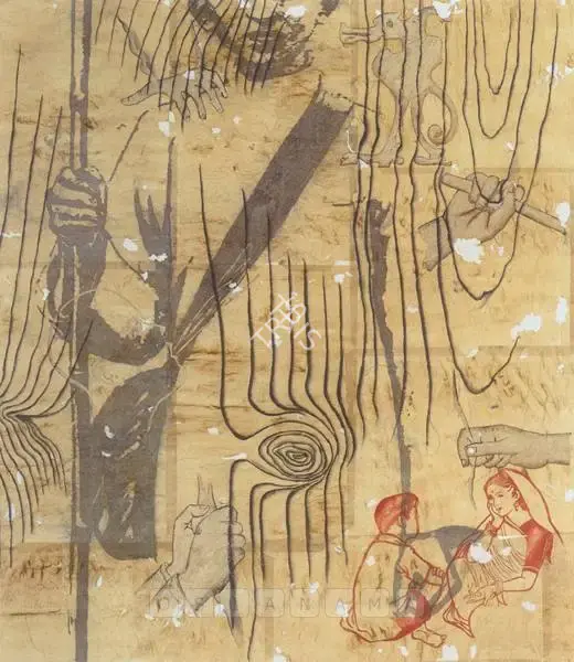 Dodiya, Atul (Artist). The Mocking. Acrylic, charcoal and marble dust on canvas, 1998 | Painting | FineArts | 00598816
