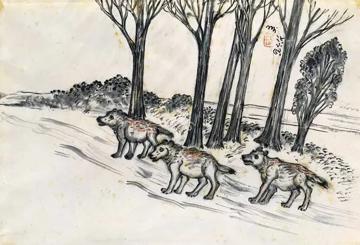 Bose, Nandalal (Artist). Untitled (Wolves), n.d. | Painting
