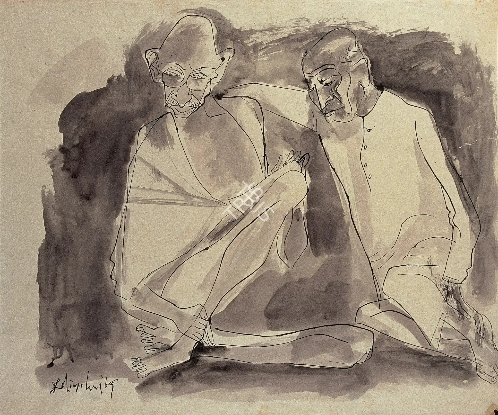 Adimoolam, K.M. (Artist). Gandhiji With Sardar Patel, 1969 | Drawing