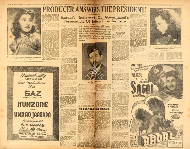 Producer Answers the President !. In Blitz - Asia's Foremost News Magazine. pp. 16-17. Bombay: R.K. Karanjia, 30 December 1950 | Film Review | CinemaEducation | 00143764