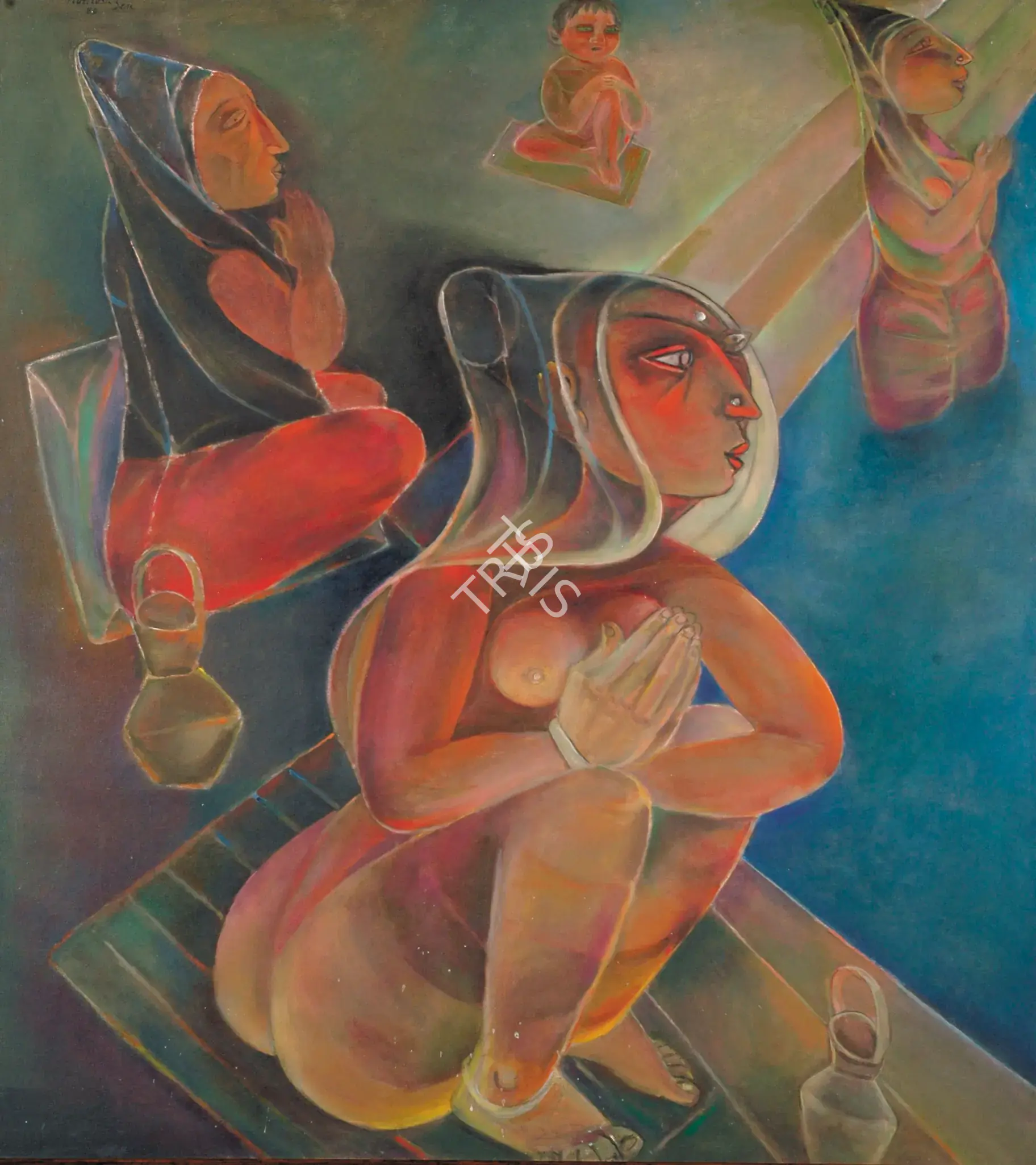 Sen, Paritosh (Artist). Women At A Sacred Tank, 1989 | Painting