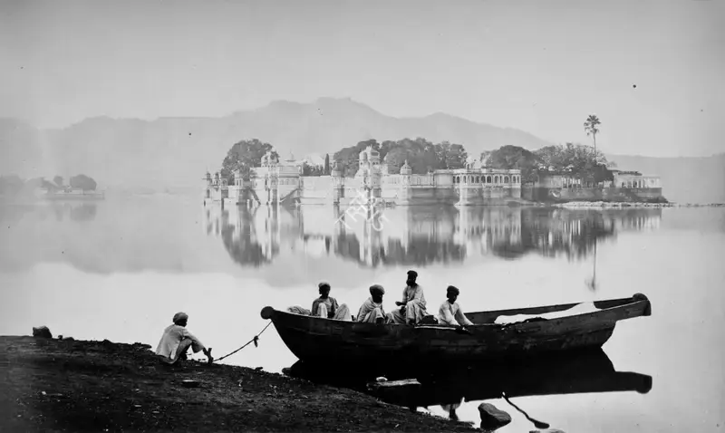 Murray, Colin Roderick (Photographer). Jagmandar Water-Palace at Udaypur - From the album "James Burgess, 'Photographs of Architecture and Scenery in Gujarat and Rajputana. Photographed by Bourne & Shepherd' (Bourne and Shepherd, Calcutta, Bombay and Simla, 1874)". Albumen print pasted on mount, 1873 | Antiquarian Photograph | Photography | 00116246