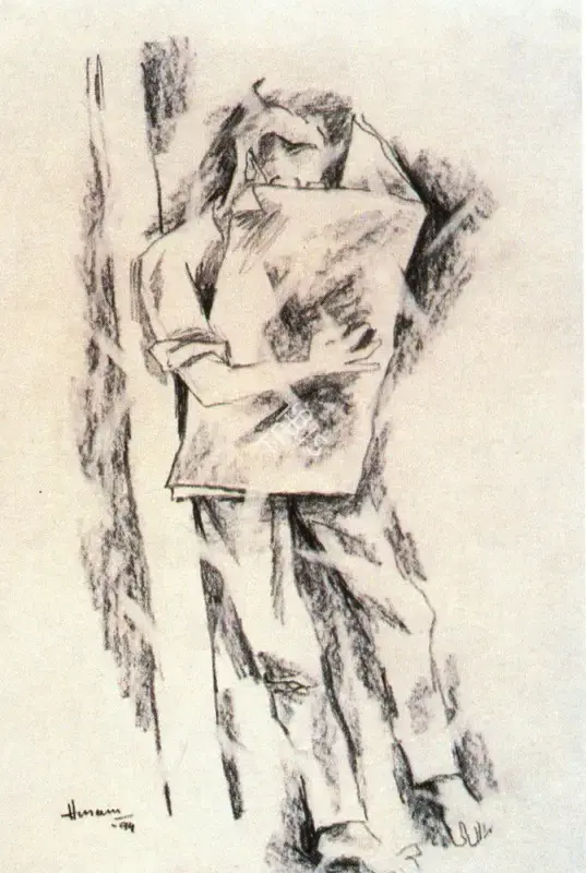 Husain, M.F. (Artist). Man Reading Paper, 1994 | Drawing