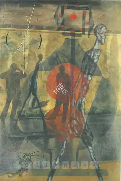 Dodiya, Atul (Artist). Man Walking. Oil, acrylic and marble dust on canvas, 1996 | Painting  | 00878050