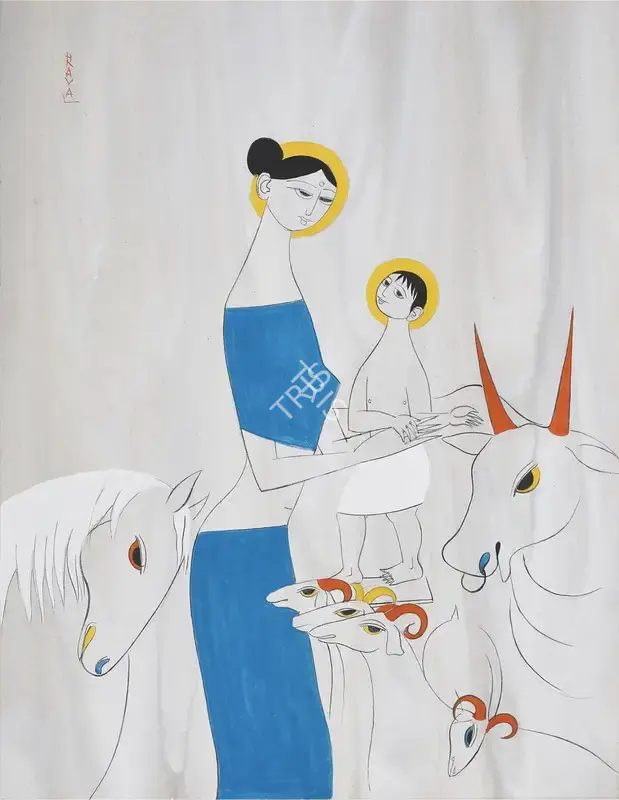 Raval, Rasik D. (Artist). Untitled. Ink and gouache on paper, n.d. | Painting | EconomicsArt | 00869501