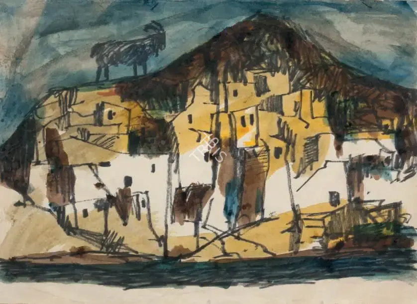 Husain, M.F. (Artist). Untitled (Village with Goat), c.1960s | Painting