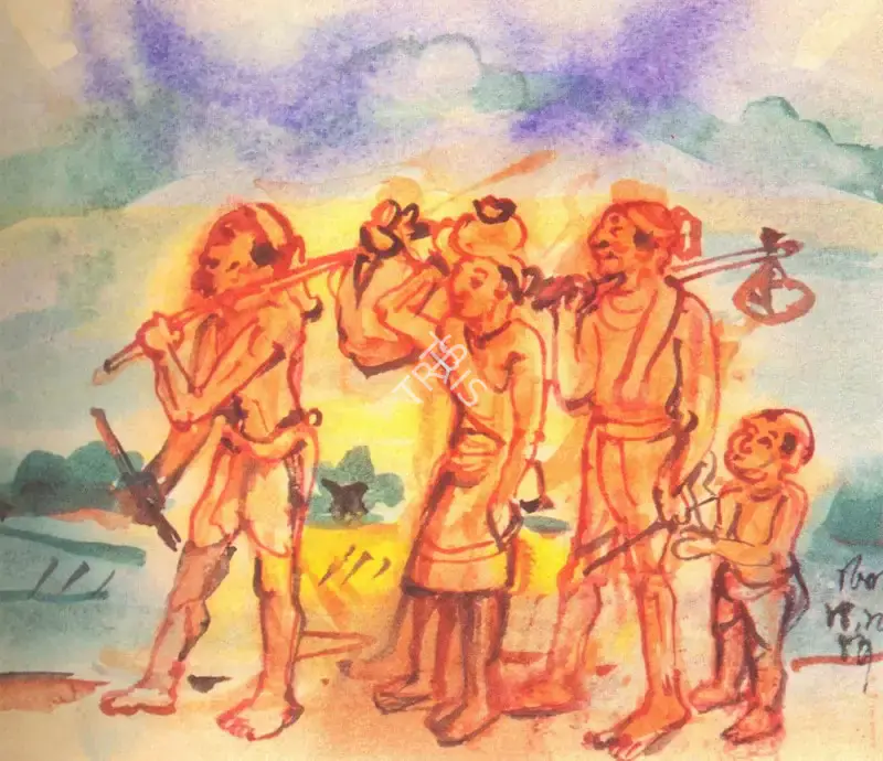 Mukherjee, B.B. (Artist). Villagers, 1947 | Painting