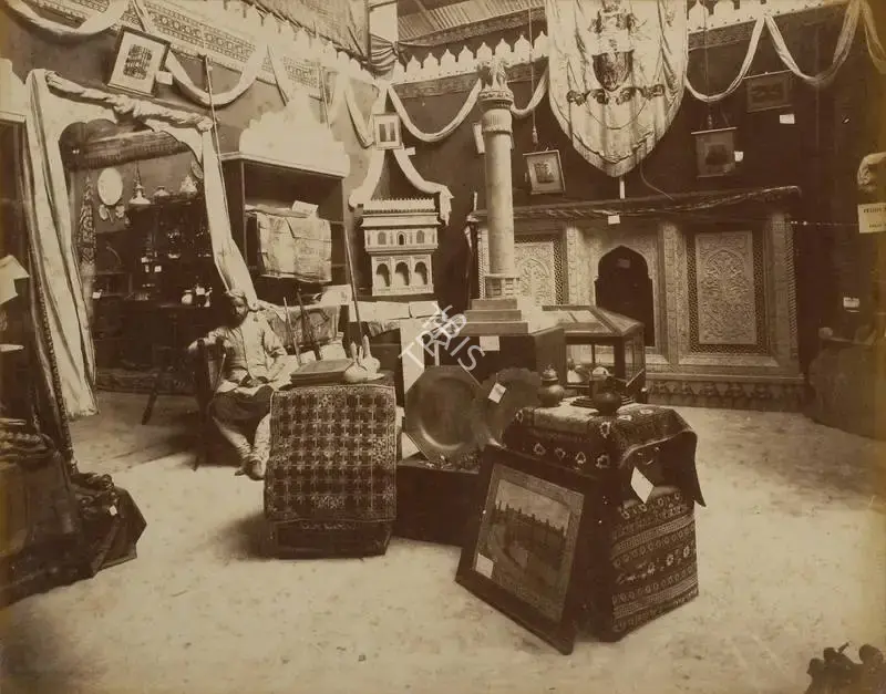 Narayan, Shew Shankar (Photographer). Interior of the Central India Court - From the album 'Calcutta International 1883-84 Exhibition Views'. Albumen print pasted on mount, 1883-1884 | Antiquarian Photograph | Photography | 00115296