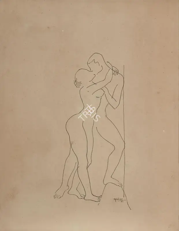 Hebbar, K.K. (Artist). Couple. Ink on paper, 1963 | Drawing | FineArts | 00354502