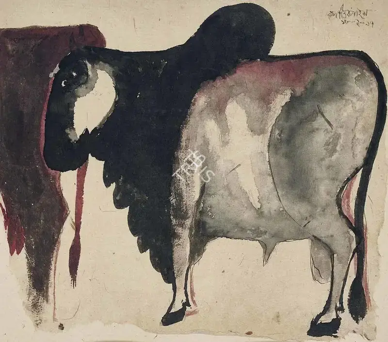 Pyne, Kartick Chandra (Artist). Bull. Ink and watercolour on paper, 1997 | Painting | FineArts | 00547134