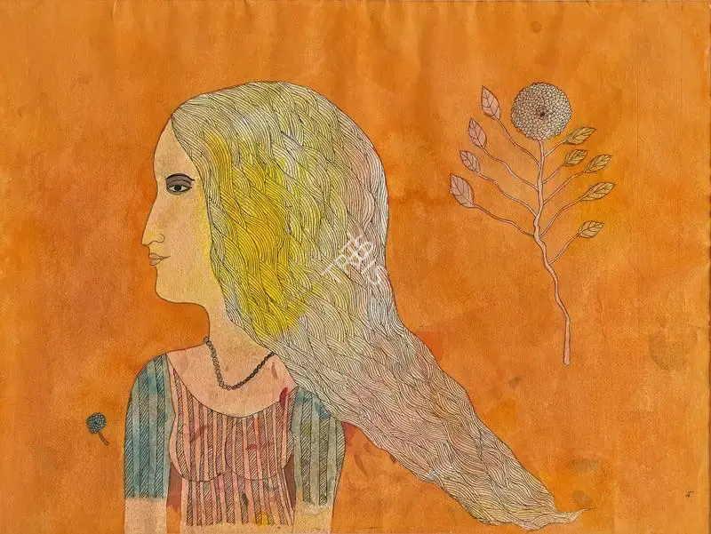 Narayan, Badri (Artist). The Nayika with the Flowering Hair, 2005 | Painting