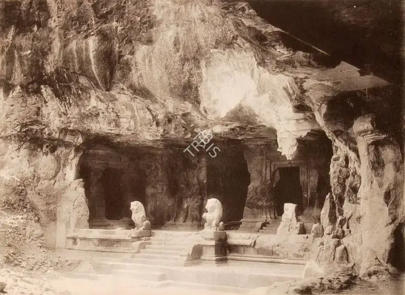 Studio Clifton & Co. (Photographic Studio). Elephanta Caves, Bombay - From the album "L.G. to L.R.' by Clifton and Co.. Calotype print pasted on mount, 1900 | Antiquarian Photograph | Photography | 00115232