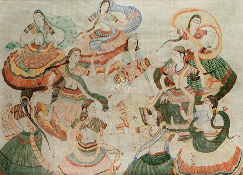 Smart, Bhanu (Artist). Group Dance. Gouache on silk, laid down, n.d. | Painting  | 00878162
