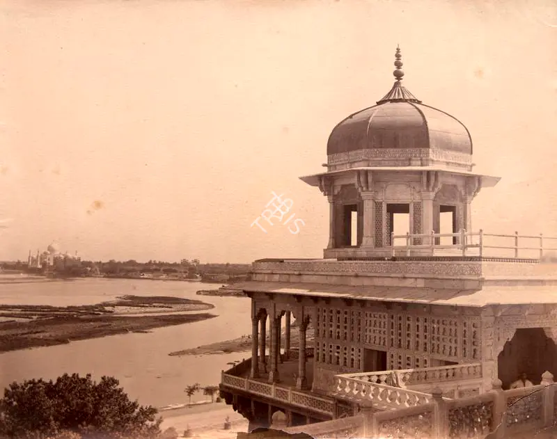 Sache, John Edward (Photographer). A view of Fort from the Yamuna side, Agra - Seven views in Agra, Benares and elsewhere. Albumen print pasted on mount, c.1875 | Antiquarian Photograph | Photography | 00116254