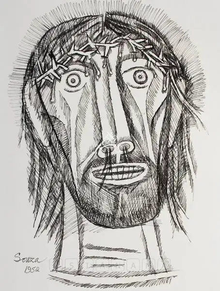 Souza, F.N. (Artist). Christ Crowned With Thorns, 1952 | Drawing