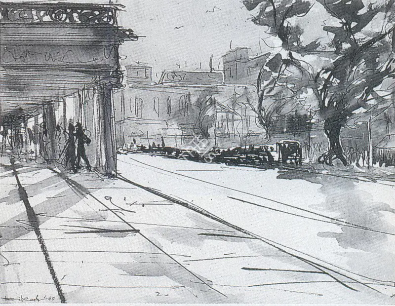 Bhattacharjee, Bikash (Artist). Calcutta Street Scene. Watercolour on paper, 1960 | Painting | FineArts | 00371206