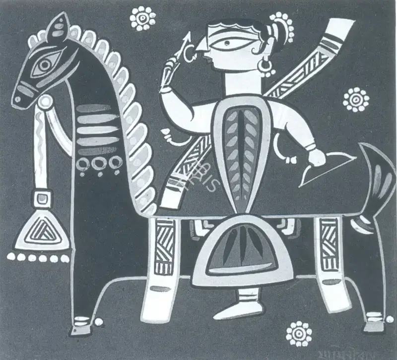 Roy, Jamini (Artist). Female Warrior on Horseback, n.d. | Painting