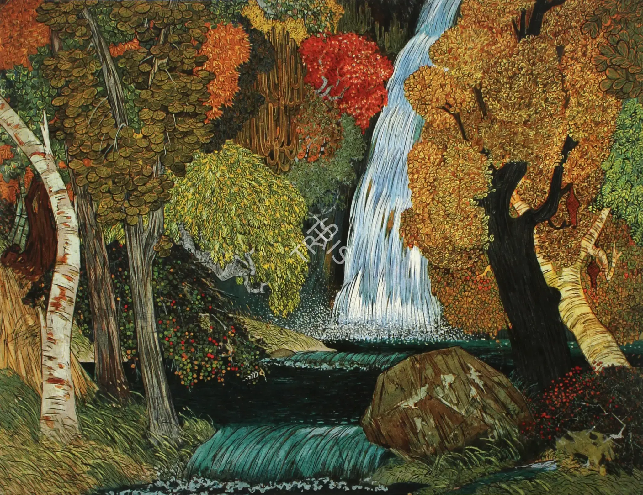 Bendre, N.S. (Artist). Forest And Waterfall, n.d. | Painting