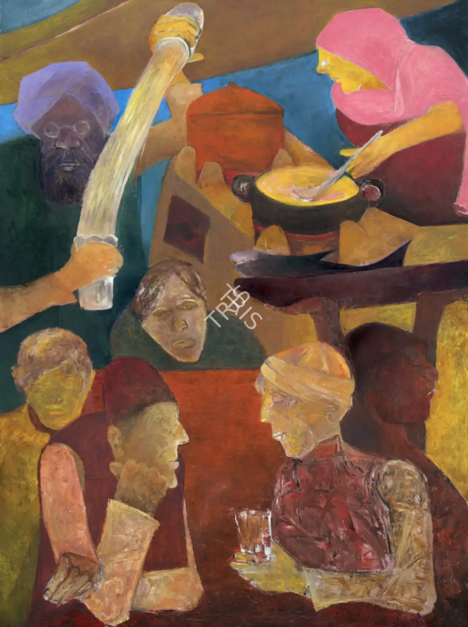 Khanna, Krishen (Artist). Gupshup At Gyanijis, n.d. | Painting