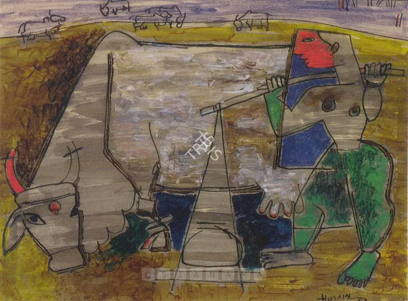 Husain, M.F. (Artist). Farmer. Mixed Media, 1953 | Painting | FineArts | 00599632