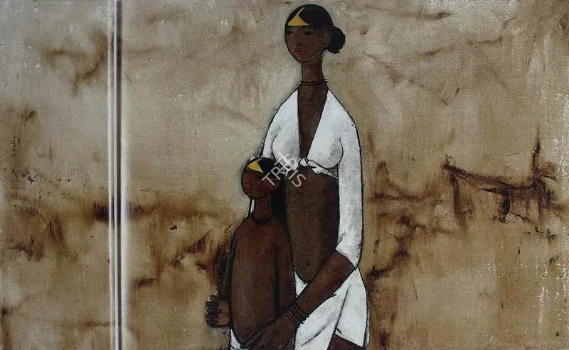 Prabha, B. (Artist). Untitled (Mother and Daughter), 1961 | Painting