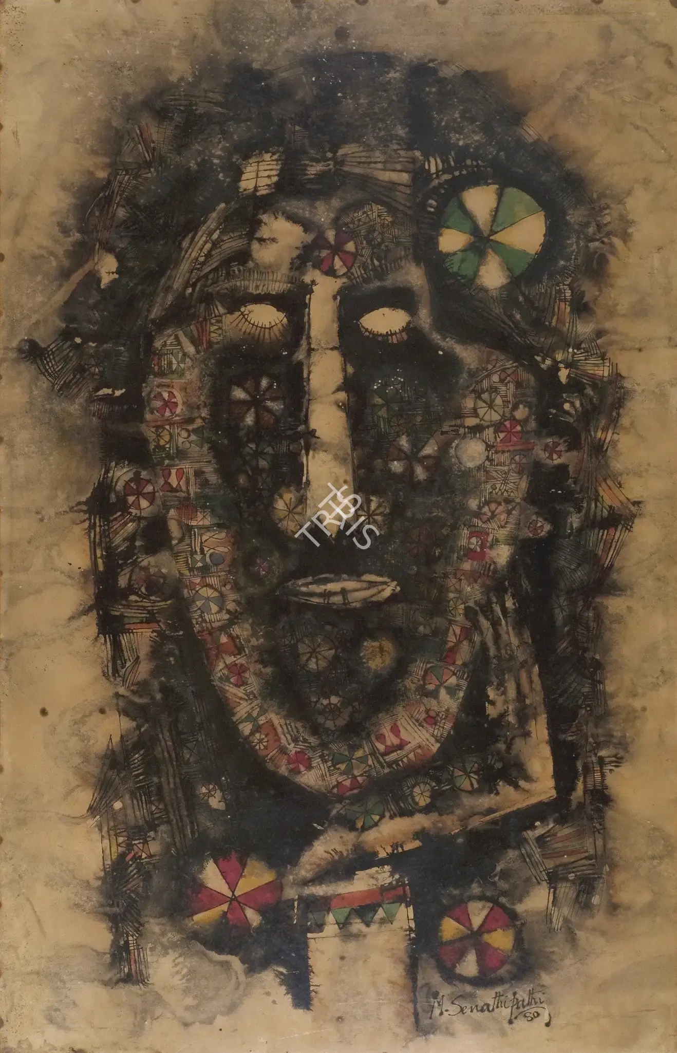 Senathipathi, M. (Artist). Untitled. Ink and watercolour on paper (pasted on ply board), 1980 | Painting | FineArts | 00900406