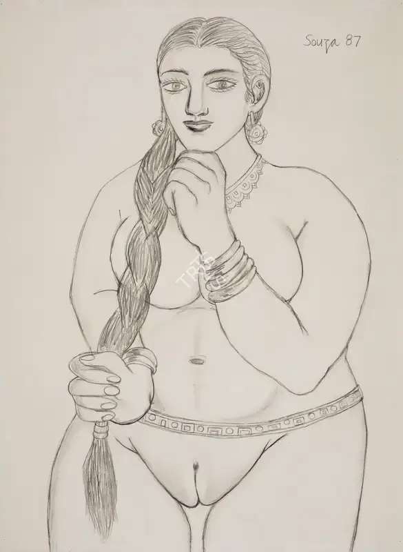 Souza, F.N. (Artist). Untitled (Woman with Braided Hair), 1987 | Drawing