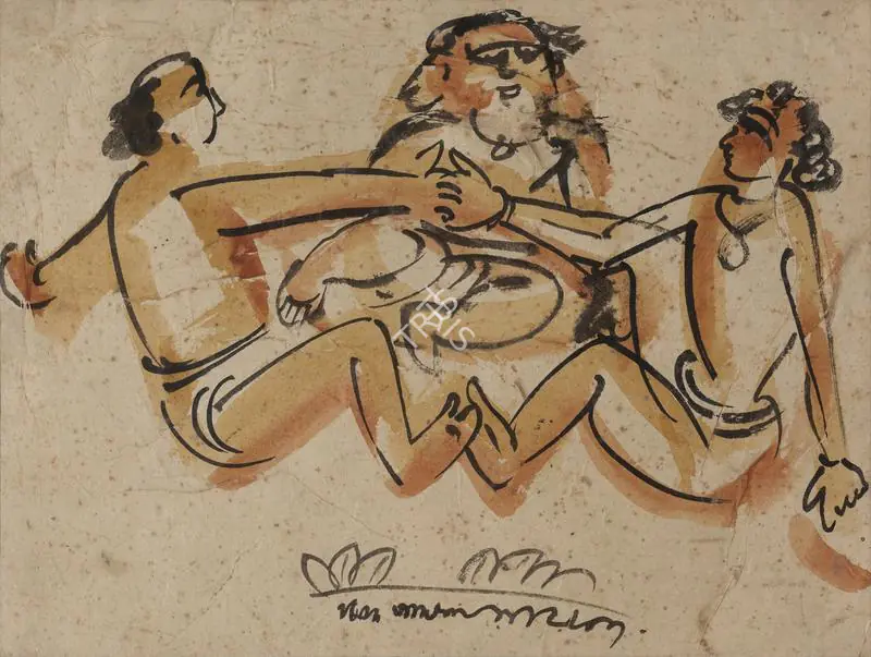 Mukherjee, B.B. (Artist). Patna Three Figures, 1957 | Painting