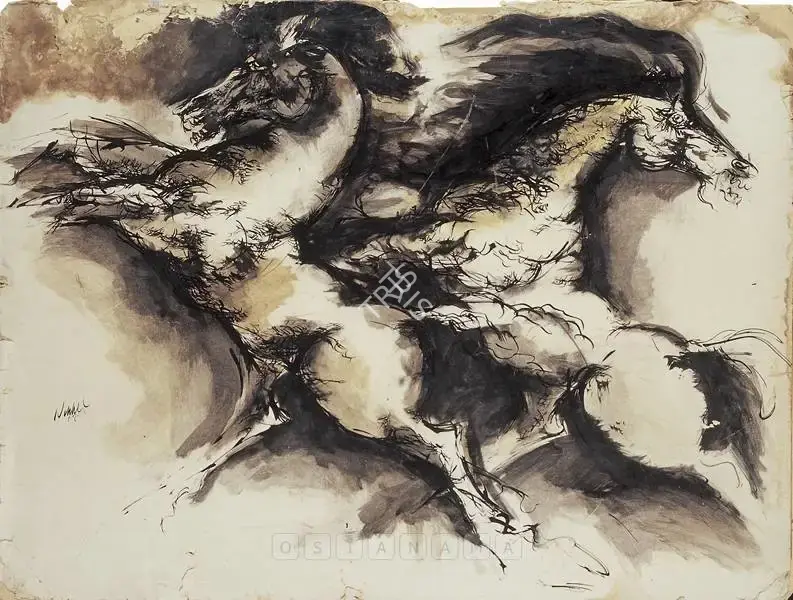 Biswas, Nikhil (Artist). Horses, early 1950s | Painting
